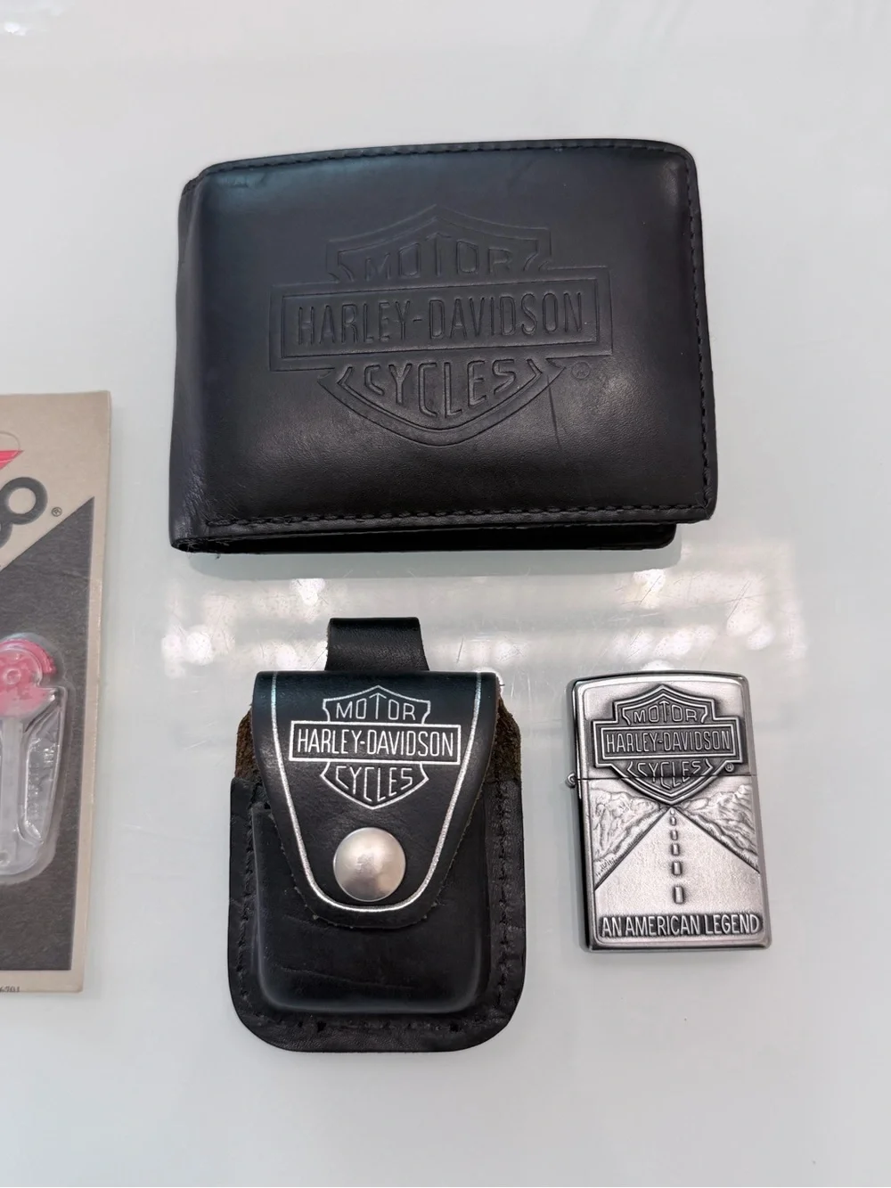 Zippo Harley-Davidson Lighter 2015 W Leather Belt Pouch, Wallet & Flints Bundle